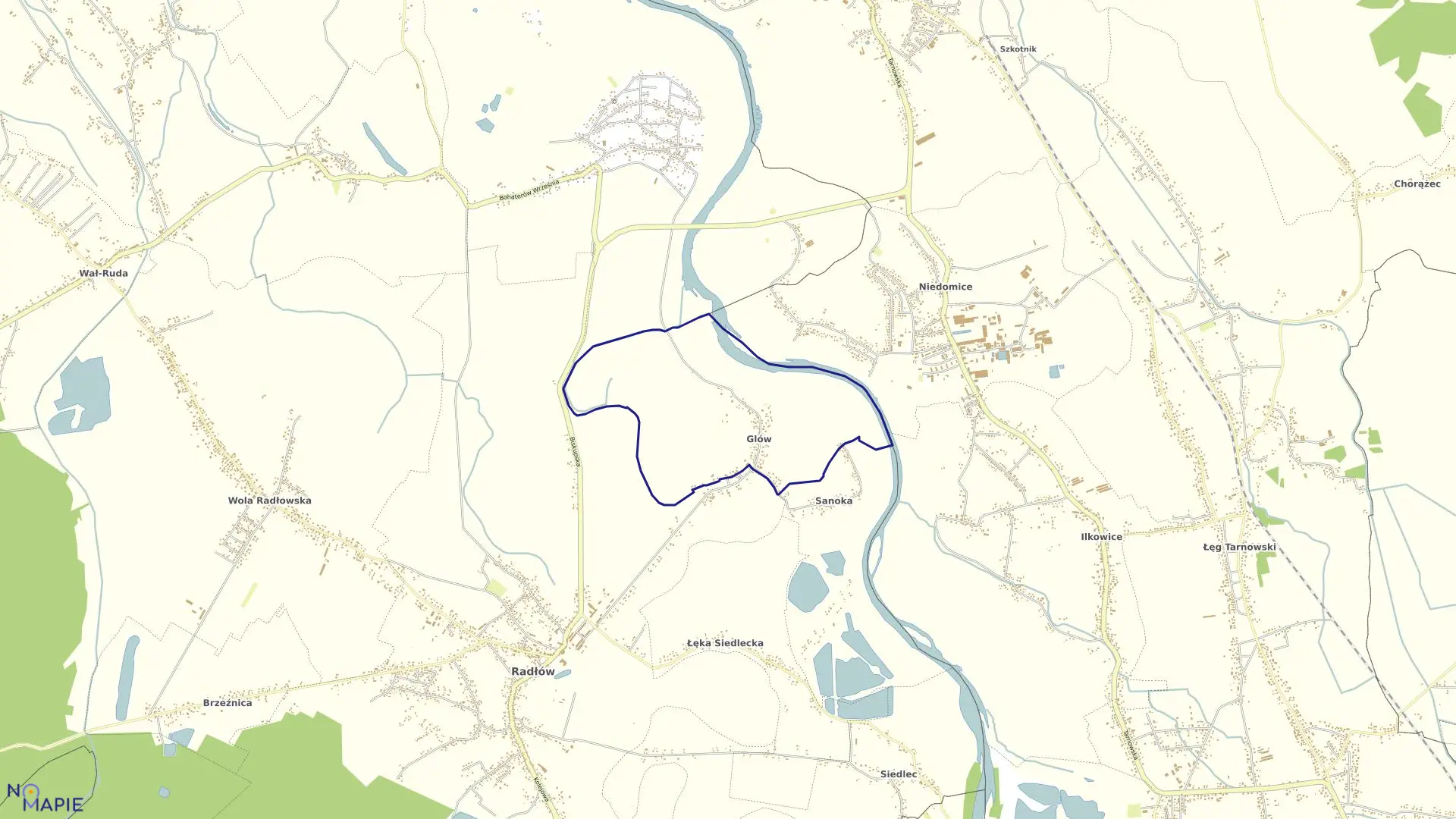 Mapa obrębu Glów w gminie Radłów