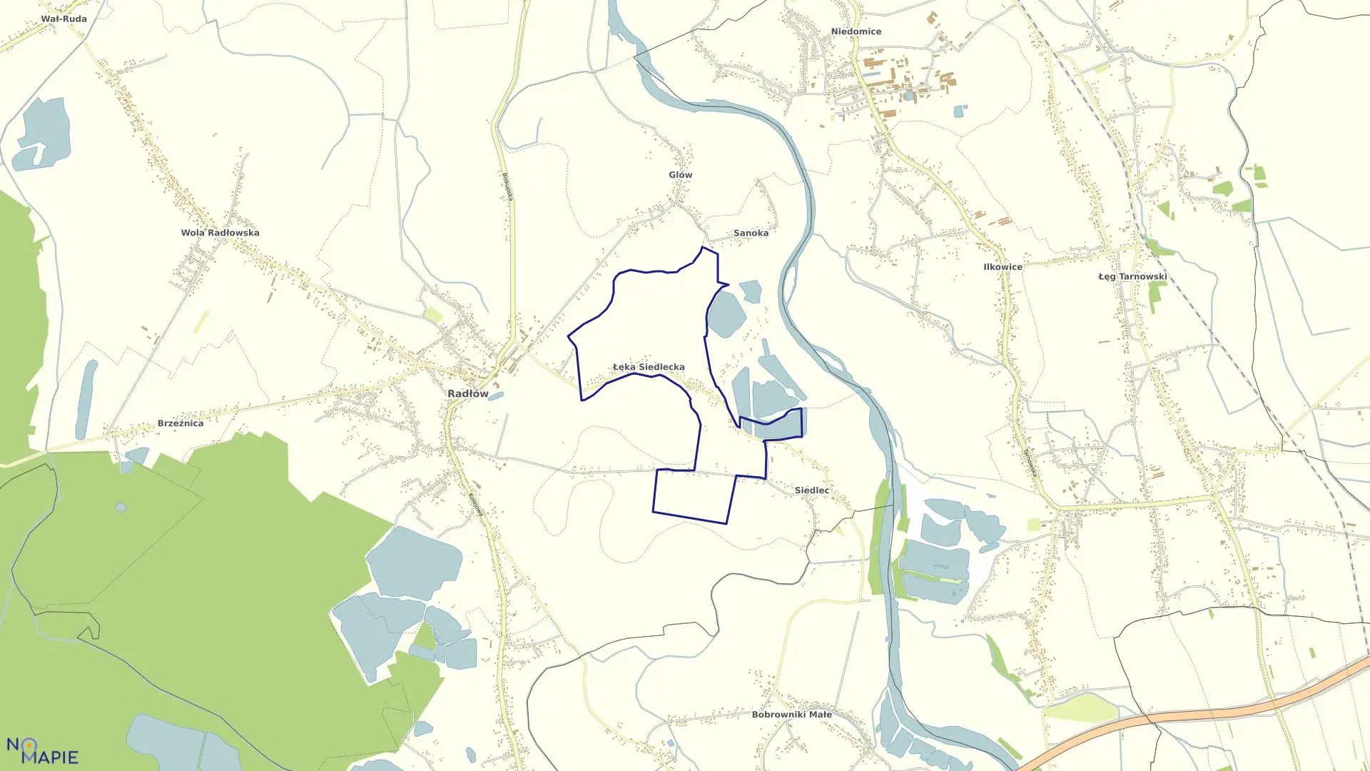 Mapa obrębu Łęka Siedlecka w gminie Radłów