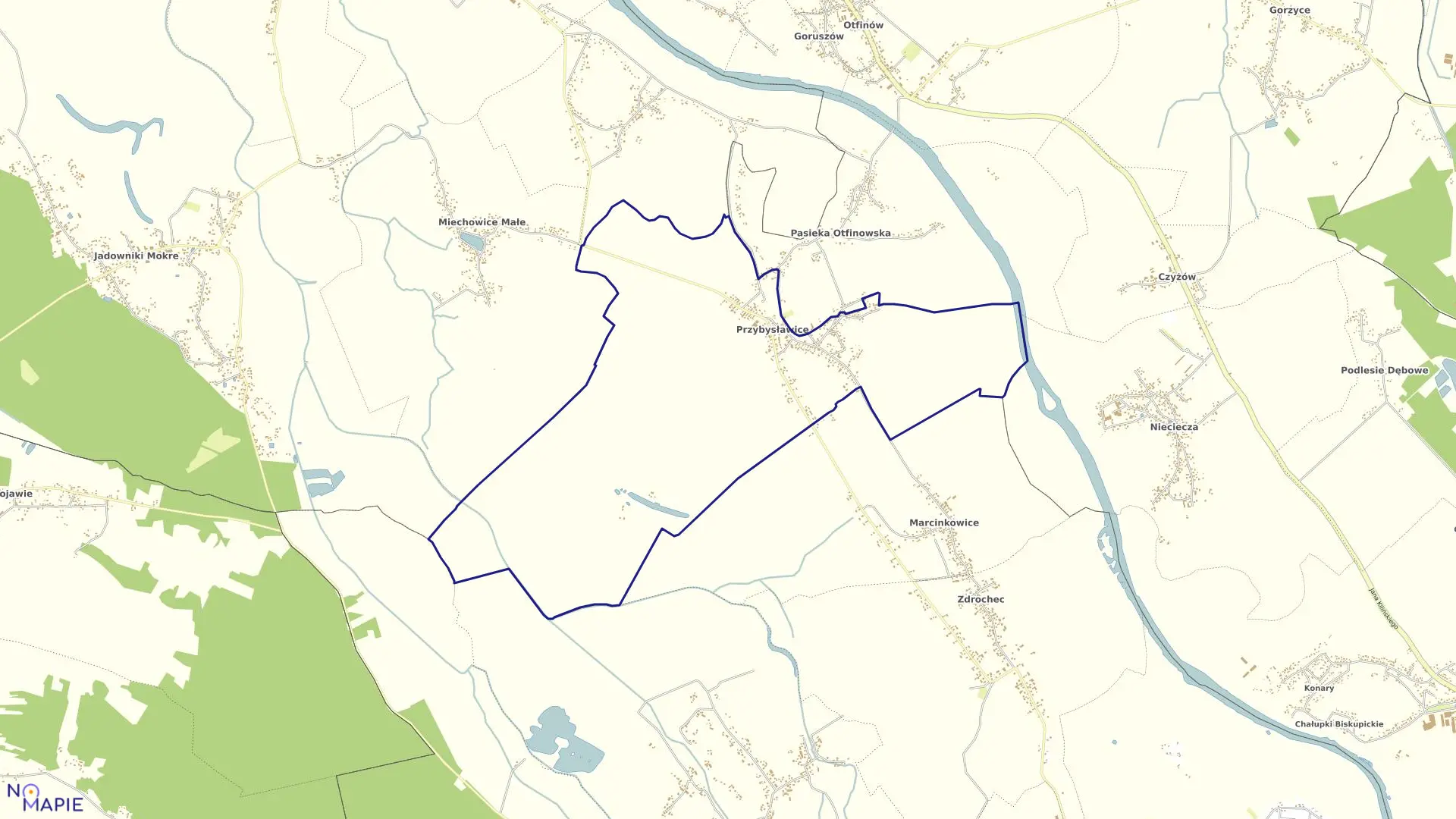 Mapa obrębu Przybysławice w gminie Radłów