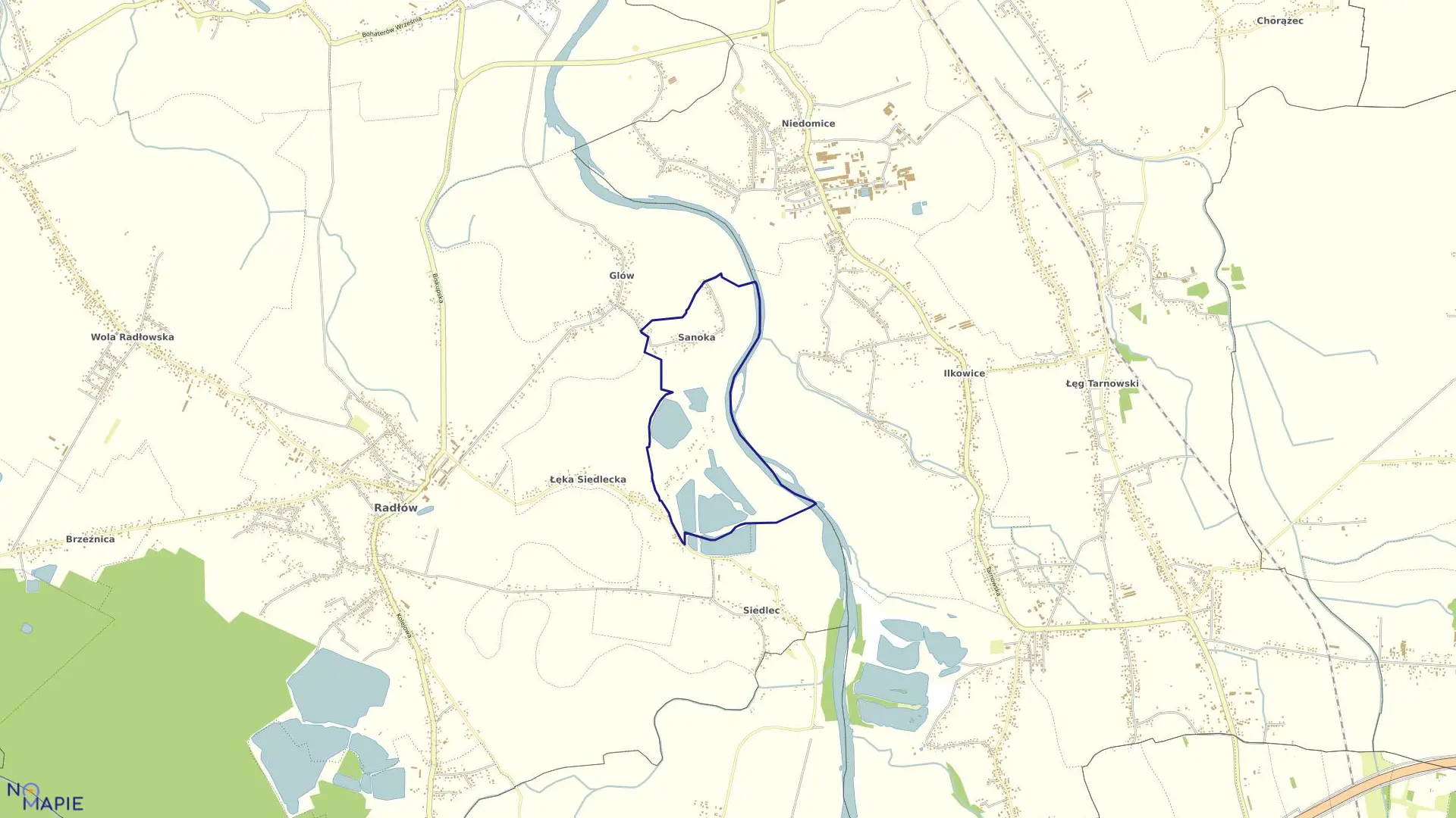 Mapa obrębu Sanoka w gminie Radłów
