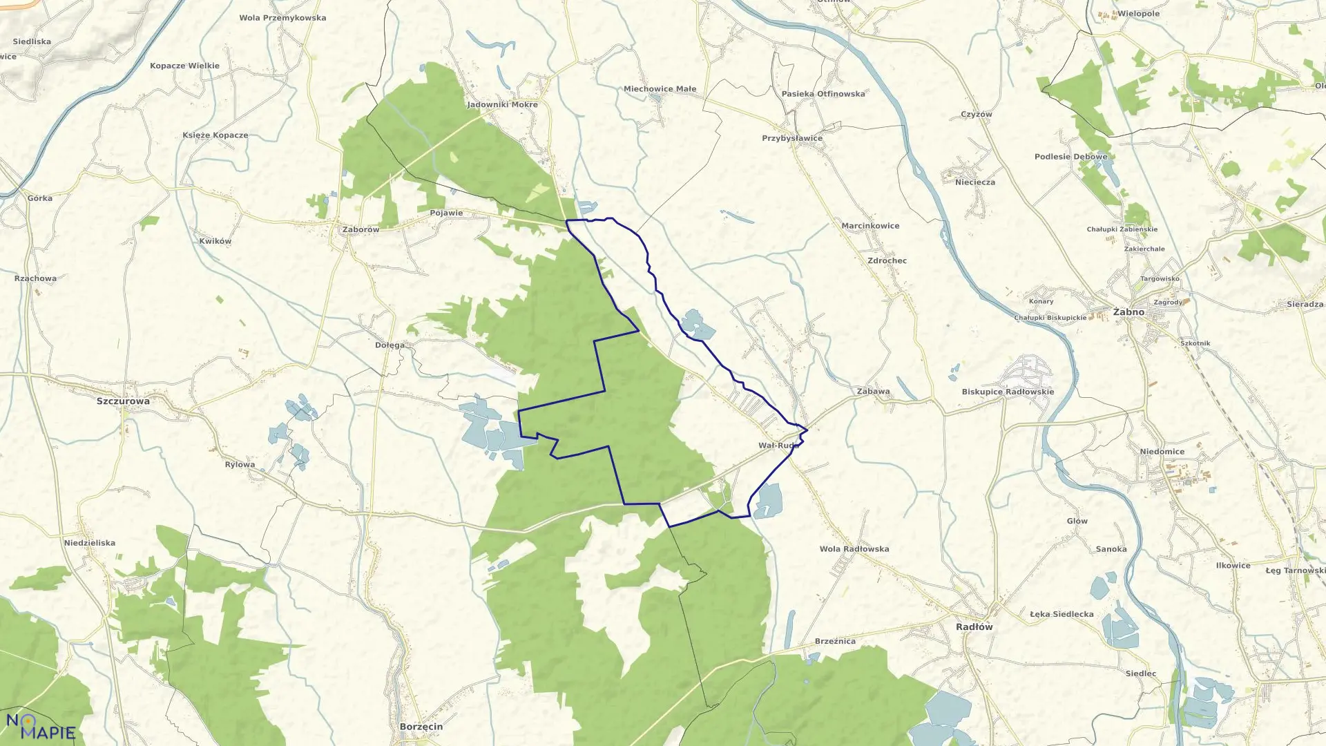 Mapa obrębu Wał Ruda w gminie Radłów